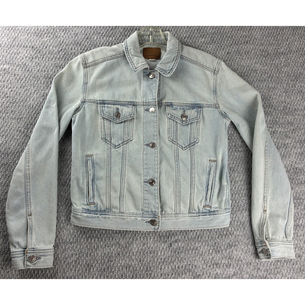 American Eagle Womens XS Light Wash Denim Trucker Jacket 100% Cotton GCM01W6V